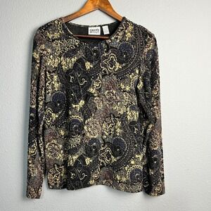 Chico's Design Paisley Brocade 90s Tapestry Baroque Print L/SL Retro Top‎ Size 1